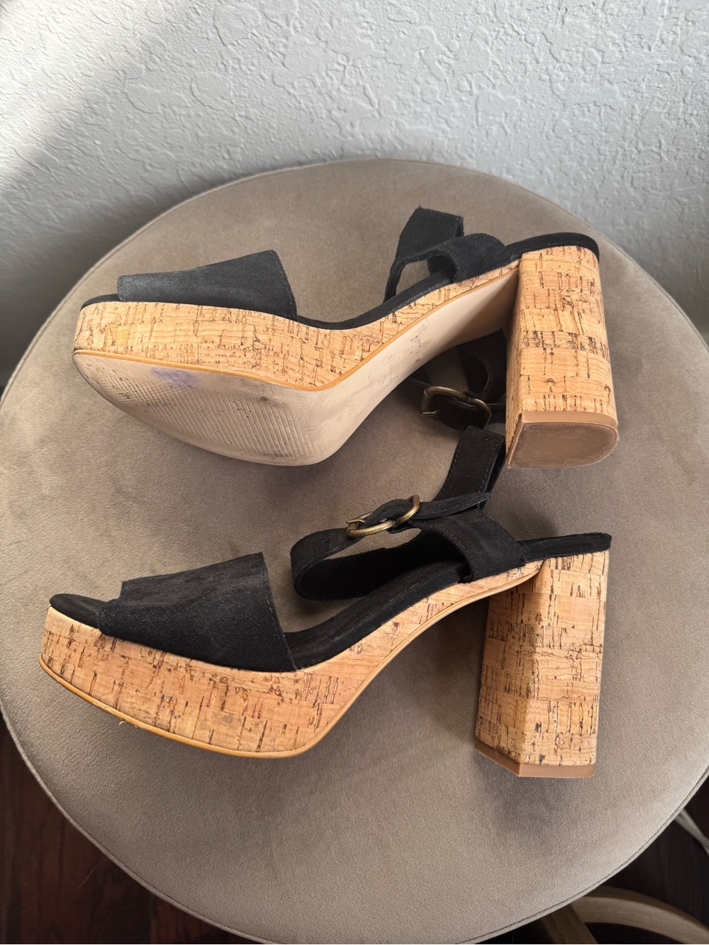 Free People Brooke Platform Sandal Black Suede Block Heel Boho Size 40 - Picture 6 of 10